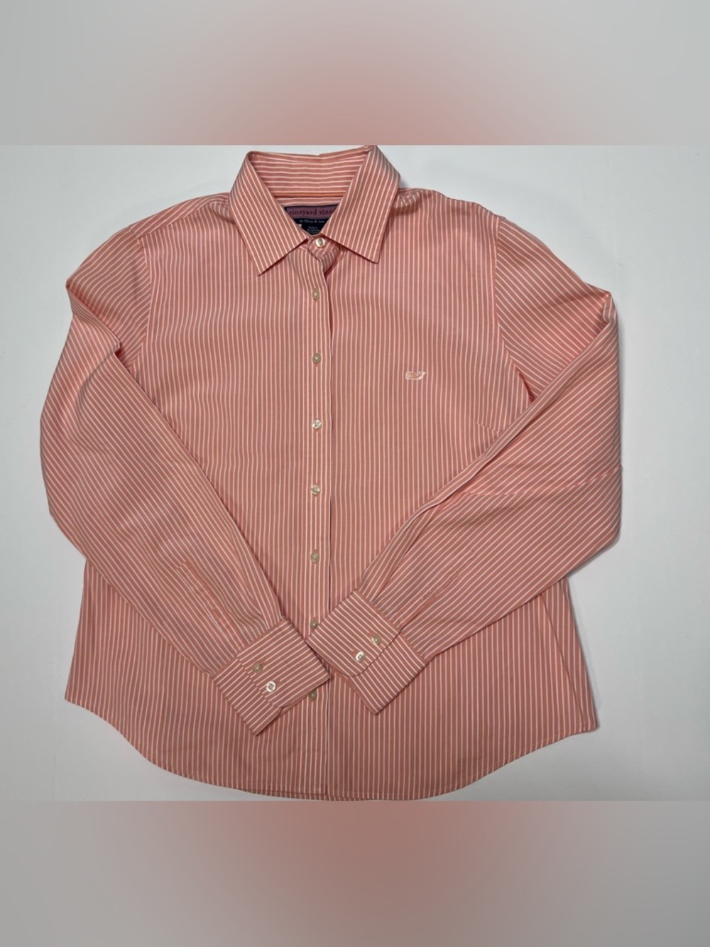 Vineyard Vines Womens Button Down Shirt Large Coral Striped Whale Logo